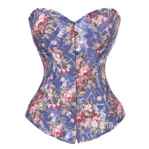 2022 Latest Design Pink Rose Pattern Denim Accessory Costume Clothing Corset Lace Up Boned Sexy Bustier