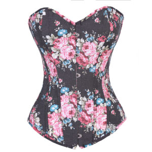 2022 Latest Design Pink Rose Pattern Denim Accessory Costume Clothing Corset Lace Up Boned Sexy Bustier