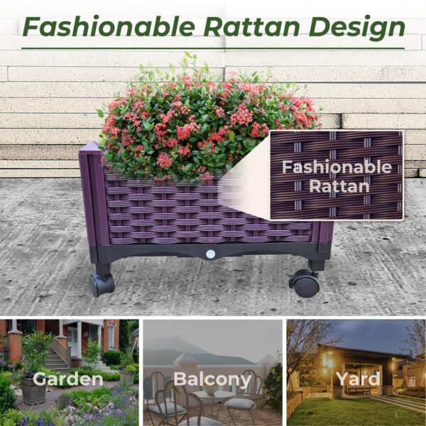 Plastic Rolling Raised Garden Bed, Planter Boxes with Wheels Mobile Planters for Outdoor Indoor Plants Elevated Garden Boxes Plant pots for Flowers, Vegetables, Fruits, Herbsegetables, Fruits, Herbs - Image 3