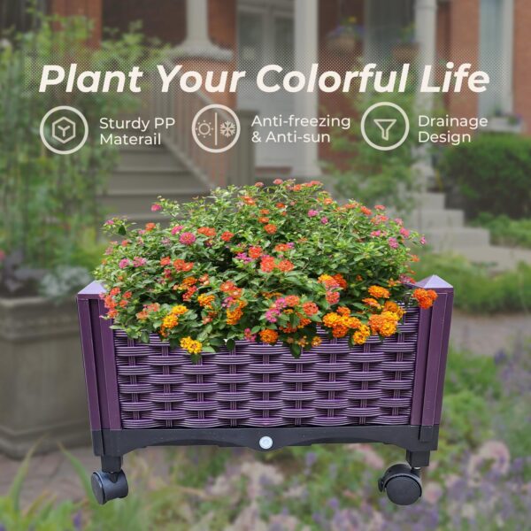 Plastic Rolling Raised Garden Bed, Planter Boxes with Wheels Mobile Planters for Outdoor Indoor Plants Elevated Garden Boxes Plant pots for Flowers, Vegetables, Fruits, Herbsegetables, Fruits, Herbs - Image 4