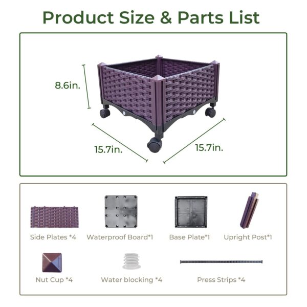 Plastic Rolling Raised Garden Bed, Planter Boxes with Wheels Mobile Planters for Outdoor Indoor Plants Elevated Garden Boxes Plant pots for Flowers, Vegetables, Fruits, Herbsegetables, Fruits, Herbs - Image 6