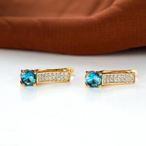 Luxury Gold Color Aqua Blue Stone Drop Earrings – Elegant Wedding Jewelry