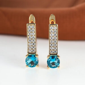 Luxury Gold Color Aqua Blue Stone Drop Earrings – Elegant Wedding Jewelry