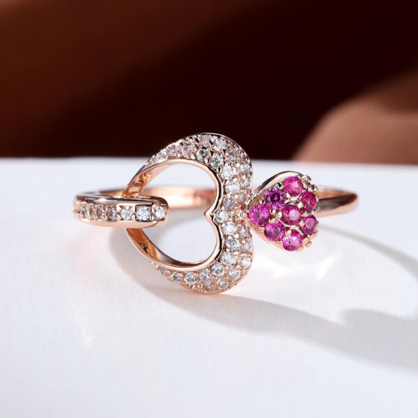 18K Gold Plated Double Heart Ring with Pink Zircon - Romantic Gift - Image 2