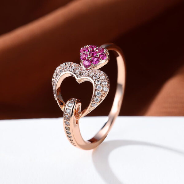 18K Gold Plated Double Heart Ring with Pink Zircon - Romantic Gift