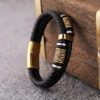 Stainless Steel Gold Double Bar Leather Hand Braided Bracelet - Image 2