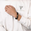 Stainless Steel Gold Double Bar Leather Hand Braided Bracelet - Image 3