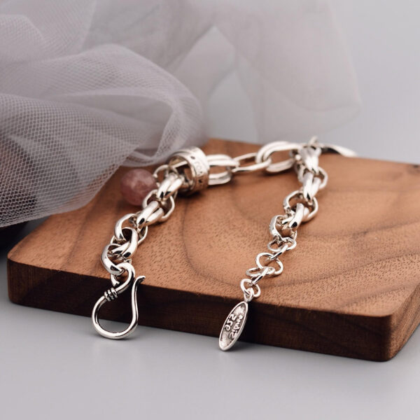 Strawberry Crystal Thai Silver Bracelet - Retro Heavy Style for Women - Image 2