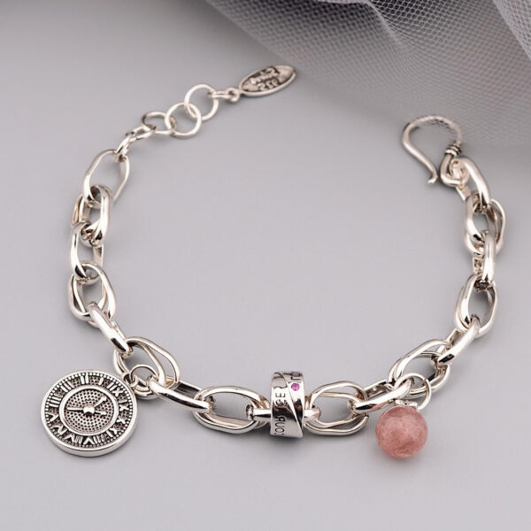 Strawberry Crystal Thai Silver Bracelet - Retro Heavy Style for Women