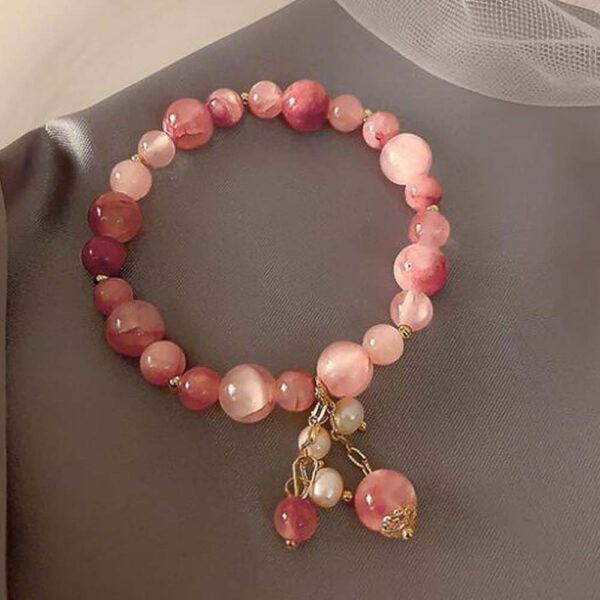 Pink Round Beads Stretch Bracelet Charm Bracelet Link Bracelet for Women - Image 2