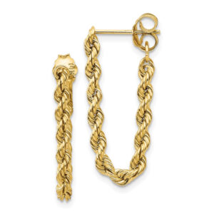 14K Hollow Rope Earrings – Classic Gold Hoop Design