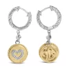 18K Gold Plated Sterling Silver Diamond Heart Drop Earrings - 1/8 Cttw - Image 2
