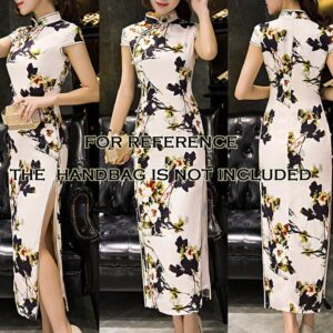 Elegant Chinese Cheongsam Cocktail Dress Bodycon Long Dress Side Slits Dress